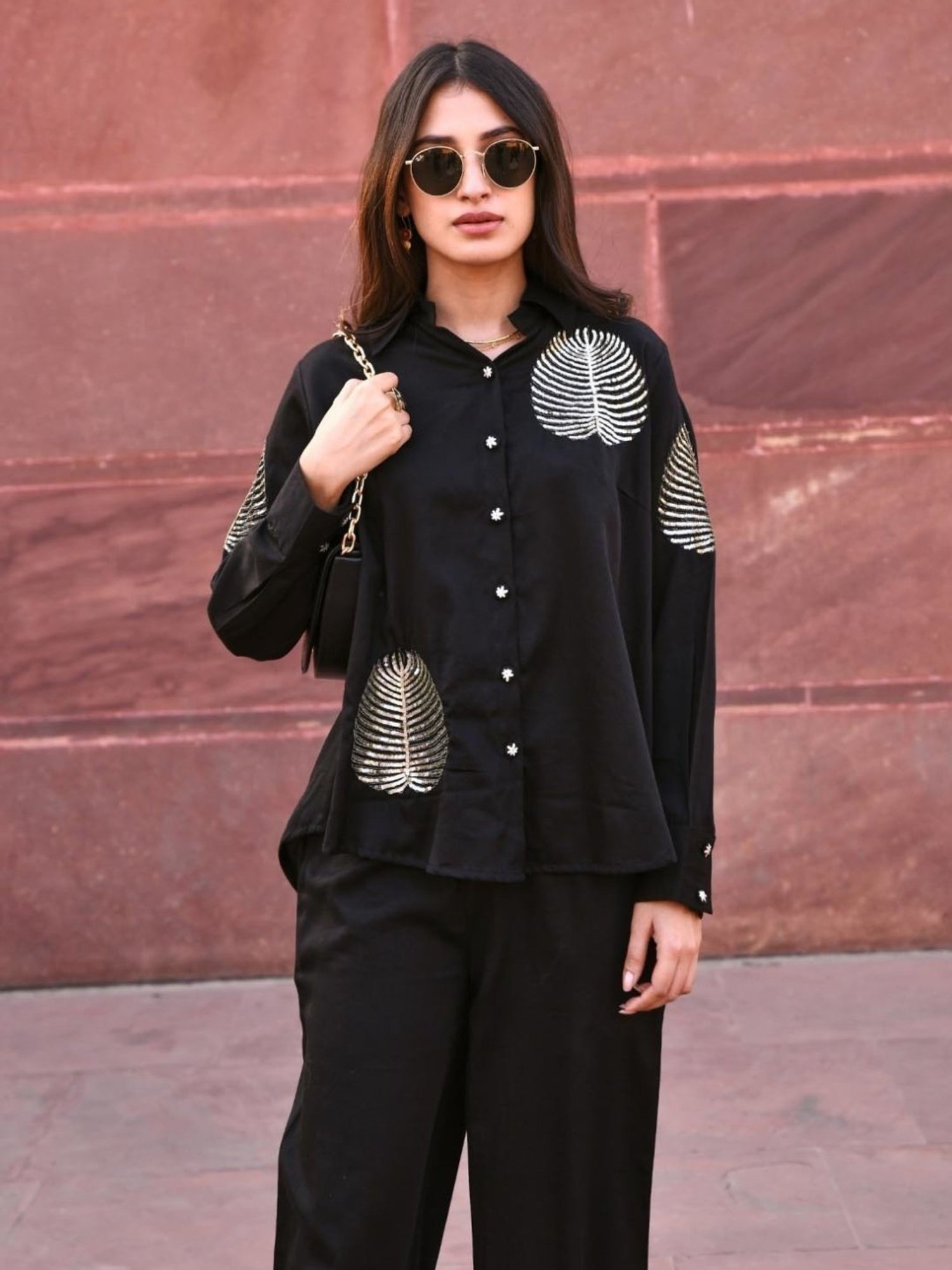 Gulaal Black Diyu Sequin Embroidered Shirt With Pant