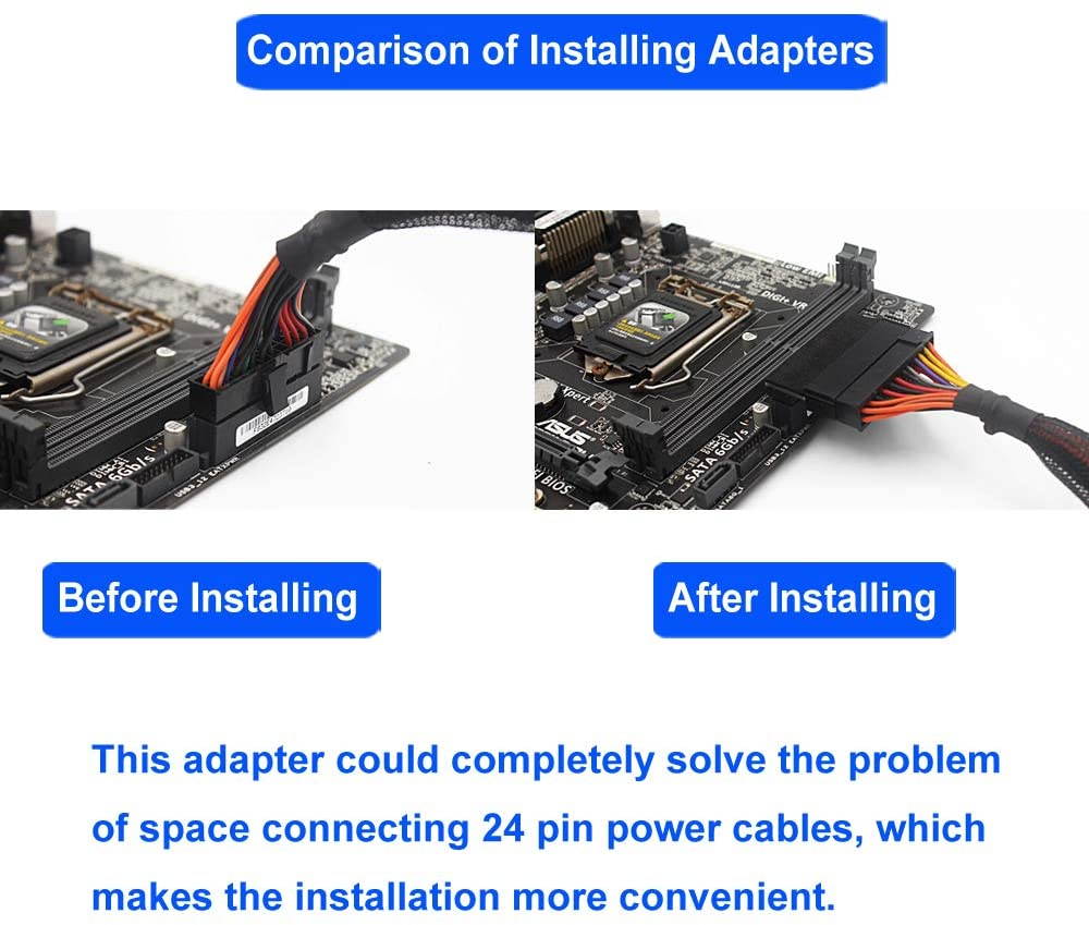 (2-Pack)  ATX 24 Pin Male to Female L Turn 90 Degree Right Angle Power Adapter Board for Desktop Motherboard PC Power Supply