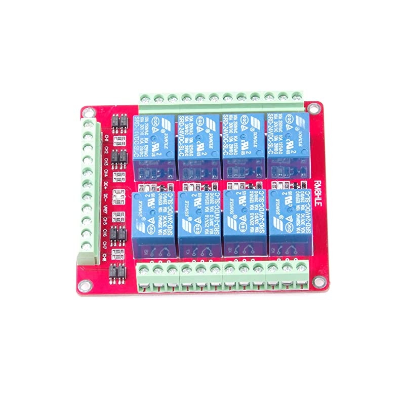 DC 24V 8-Channel 10A Relay Control Module Bi-Directional Isolated Control Module High Low Level Trigger (DC 24V, 10A 8-Channel)