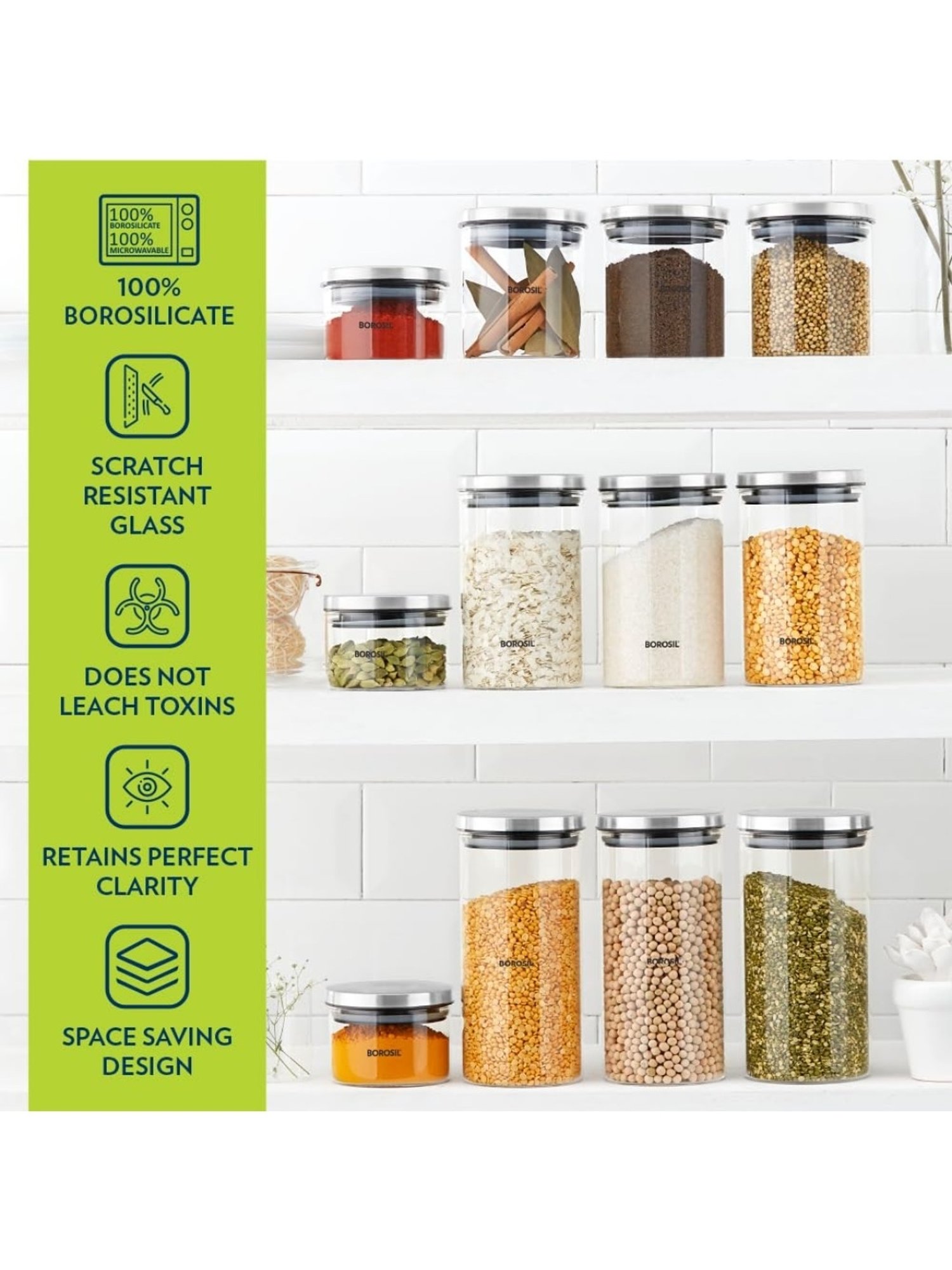 Borosil Transparent Glass Jar & Container (900ml)