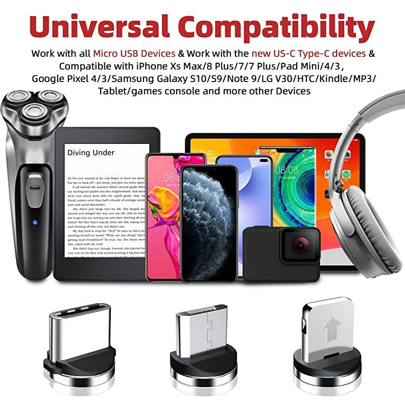 Magnetic Charging Cable  3 in 1 Magnetic Phone Charger Cable 4Pack 3ft3ft6ft6ft Nylon Braided Magnet Charger Cable Compatible with Micro USB Type C Smartphone and iProduct Device Red