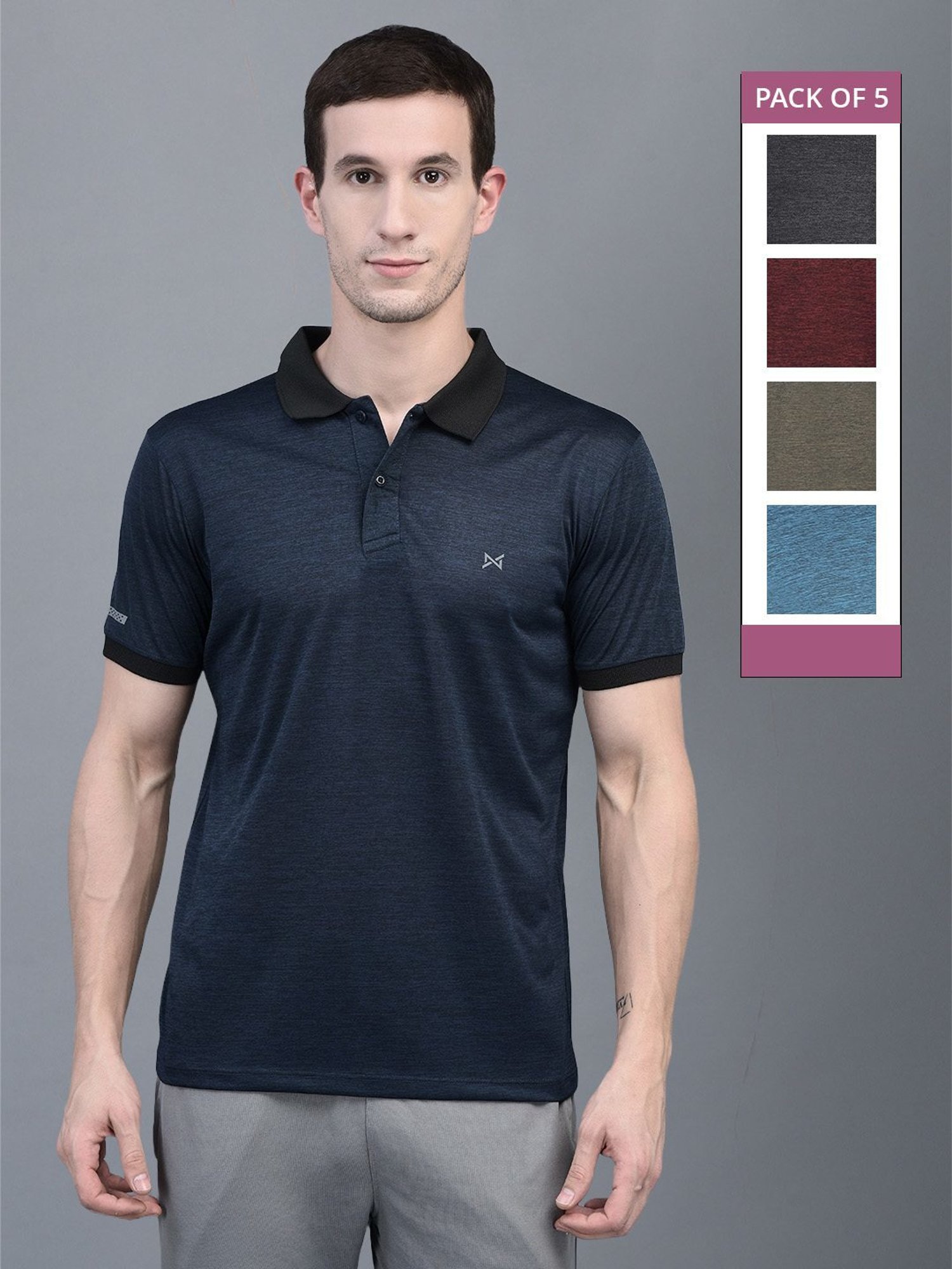 Force NXT Multicolored Regular Fit Sports Polo - Pack Of 5