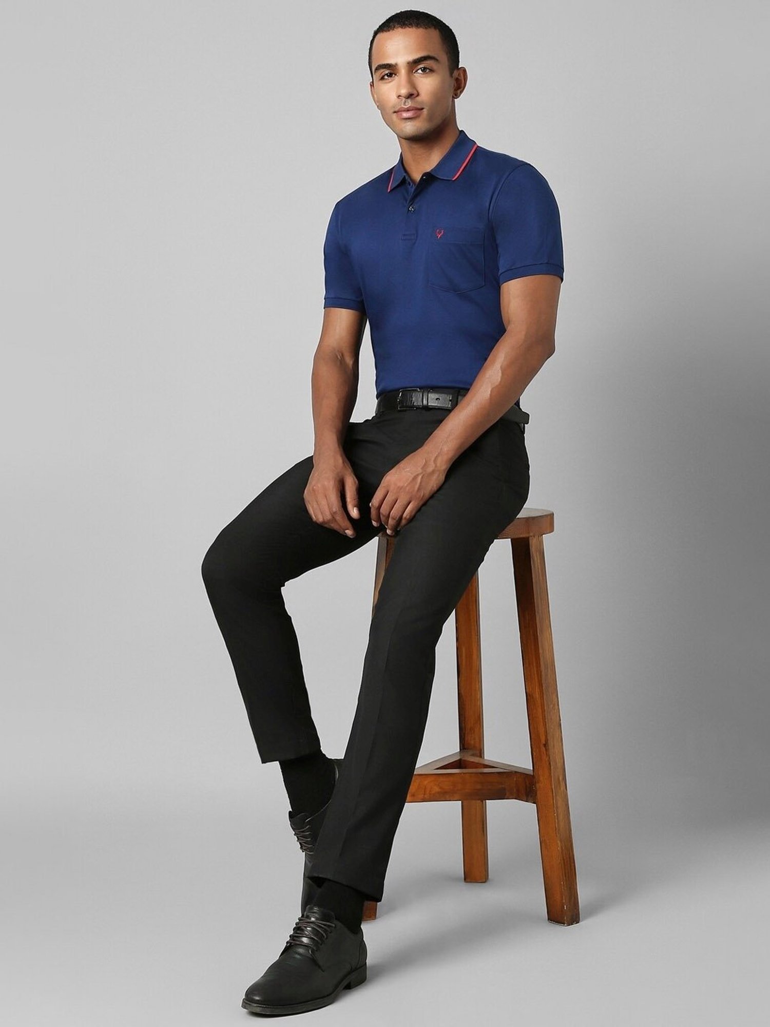 Allen Solly Blue Cotton Regular Fit Polo T-Shirt