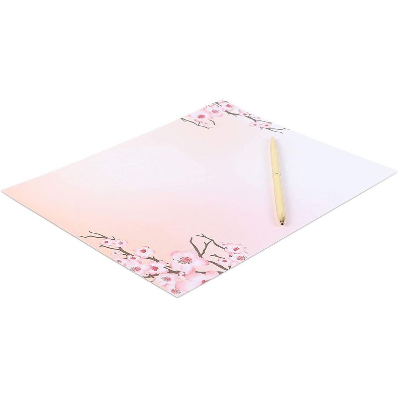 Pipilo Press 100 Sheets Japanese Cherry Blossom Stationery Set, Pink, 8.5 x 11 In