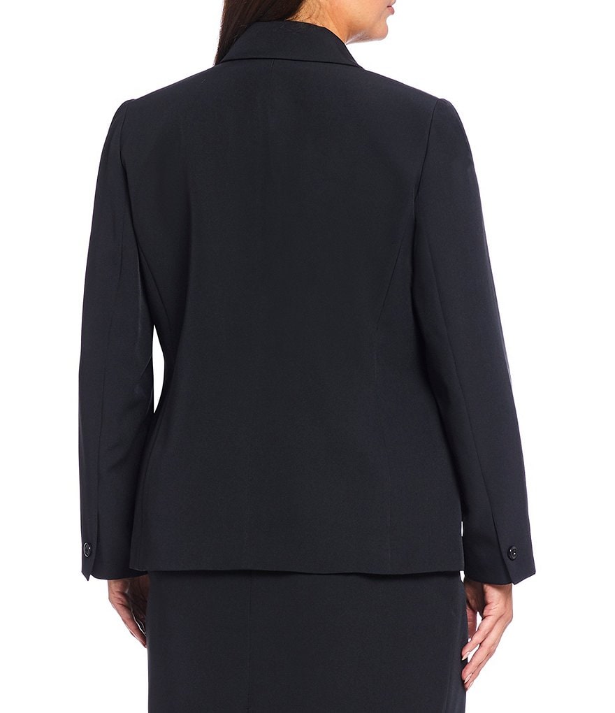 Kasper Plus Size Stretch Crepe Stand Combo Collar One Button Jacket