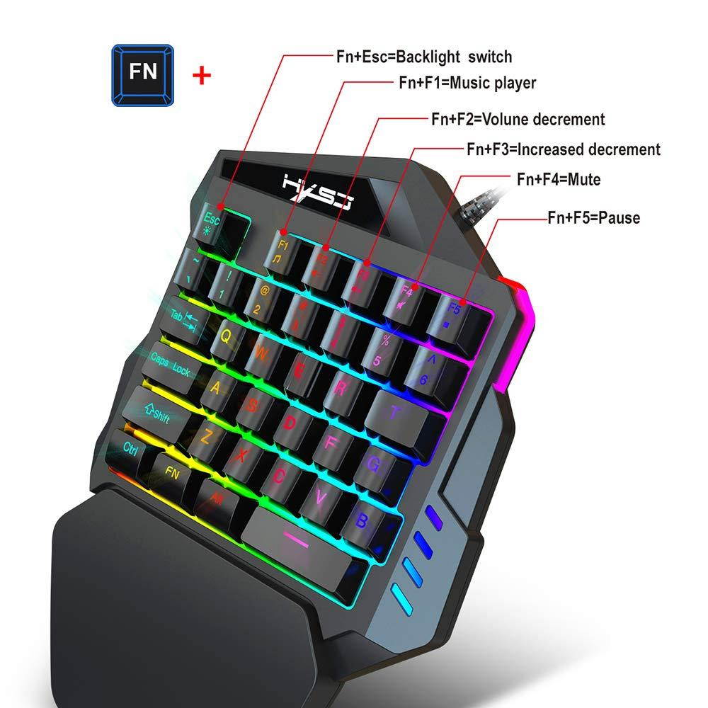 Docooler Gaming Keyboard Single Hand Membrane Mini 35 Keys with USB Wired for PUBG LOL CS Gamer HXSJ