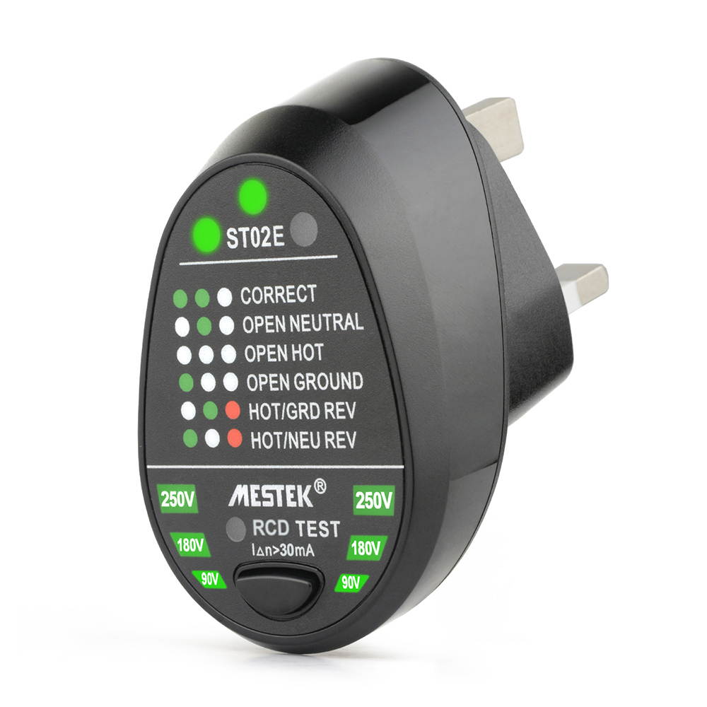 MESTEK Advanced RCD Electric Socket Tester Automatic Neutral Live Earth Wire Testing Circuit Polarity Detector Wall UK Plug Breaker Finder Electric Leakage Test with Voltage Backlight Display