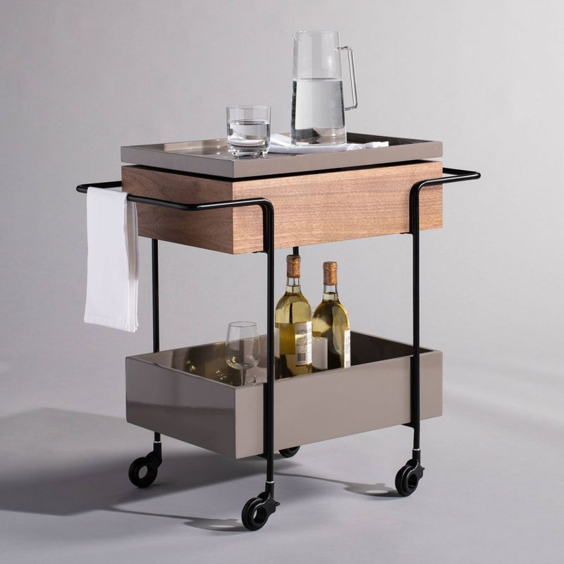 Scout Tray Bar Cart Walnut/Gray/Black - Safavieh