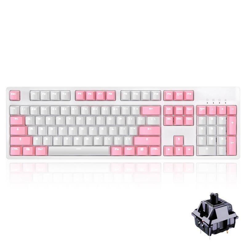 A-jazz AK535  N-key Rollover  Ergonomic Design,Cool Exterior USB Wired Cherry  MX Black Mechanical Gaming  Keyboard For Office And Game, White Backlit, PBT Keycaps  - Pink