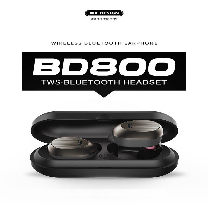 WK Wireless Earbuds Bluetooth Headset Mini Earphones with Mic Stereo Music Bluetooth Earpiece fo BD800-one pair and Black