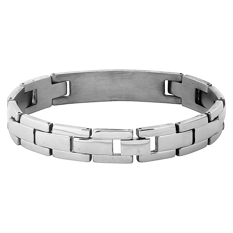 Men's Crucible Stainless Steel Grooved ID Plate Link Chain Bracelet