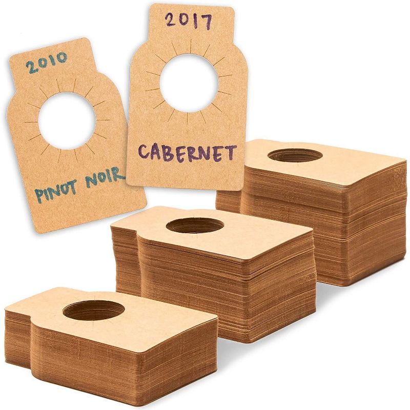 300-Pack Wine Bottle Tags, Plain Kraft Paper Wine Cellar Labels for Wine Rack (3.5 x 2.25)