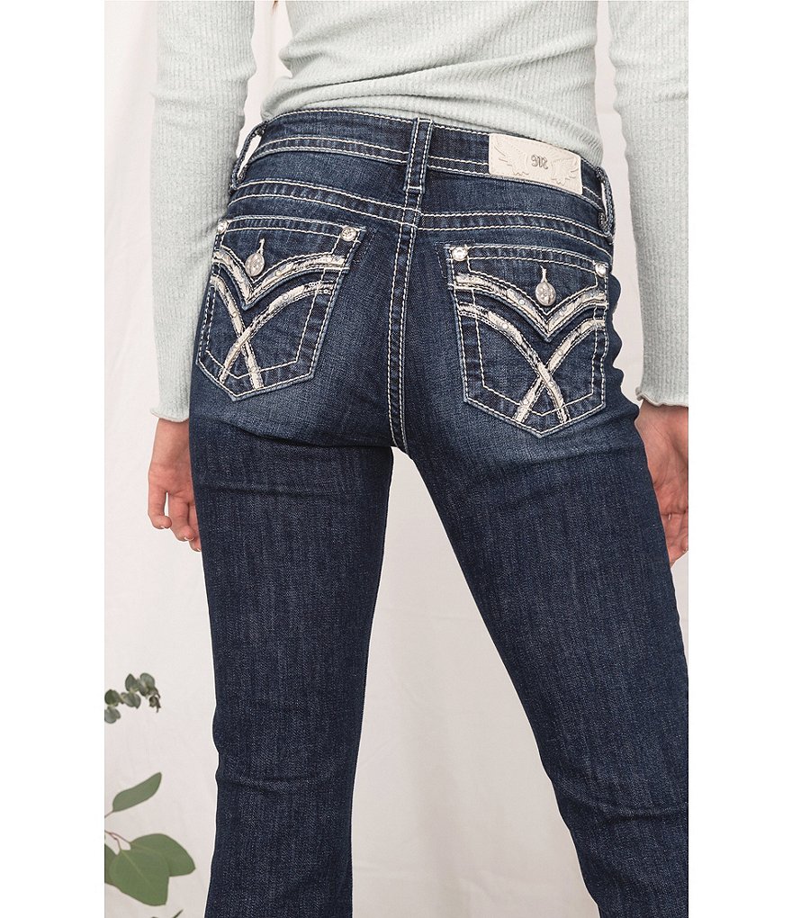 Miss Me Cross Trim Flap Pocket Slim Bootcut Jeans