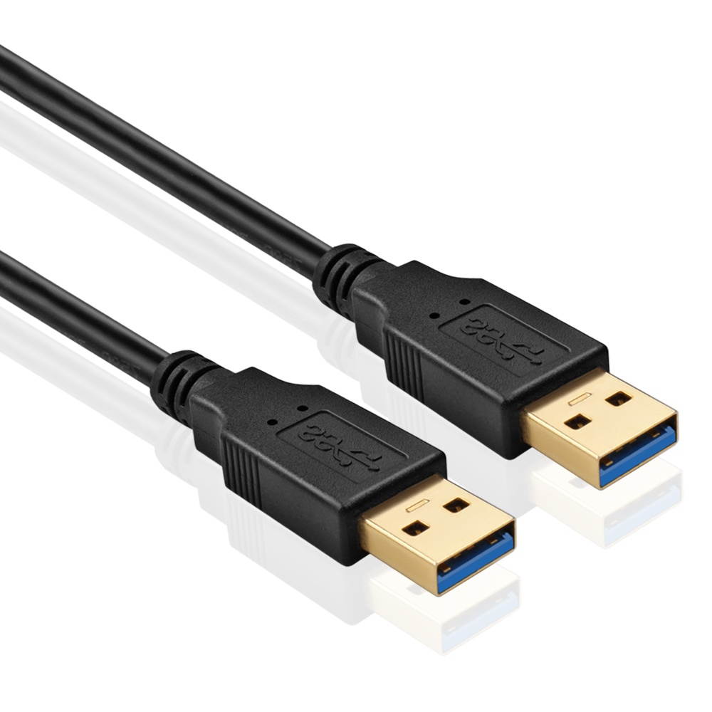 USB 3.0 Cable A-Male to A-Male (6 FT) Type A to A Male Premium Gold Plated SuperSpeed USB Adapter Connector Coupler Bi-Directional Extension Cord Wire Plug - Black