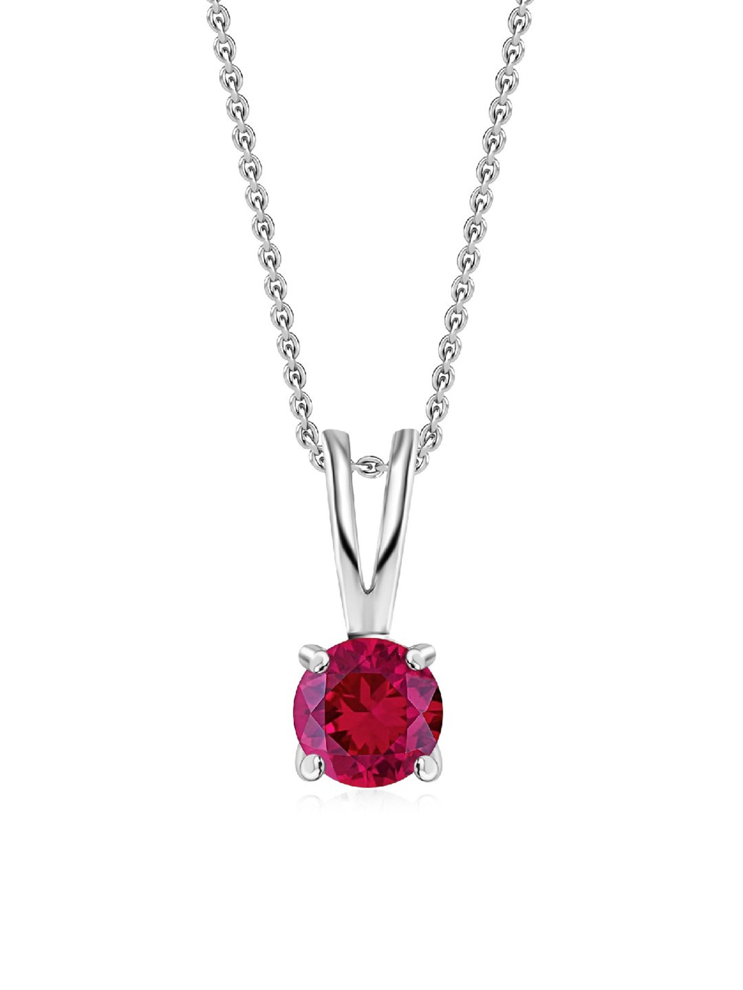 Ornate Jewels 92.5 Sterling Silver Red Ruby Solitaire Pendant with Chain Necklace