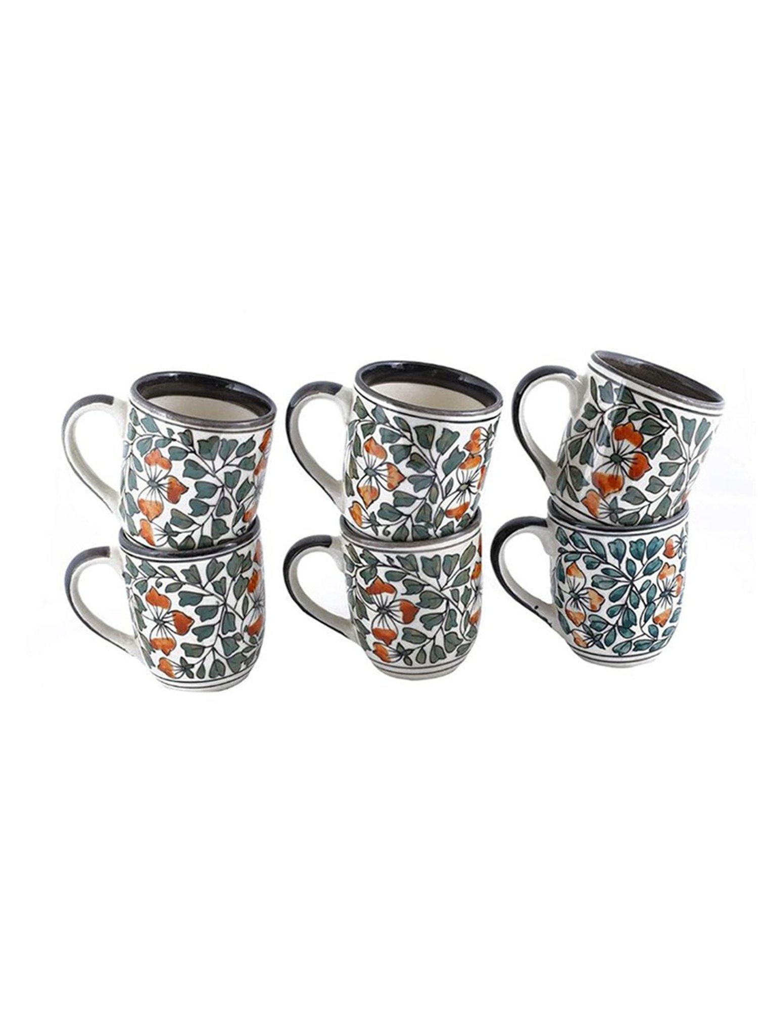 Unravel India Mugal Bageecha Multicolor Ceramic Coffee Mug - Set of 2