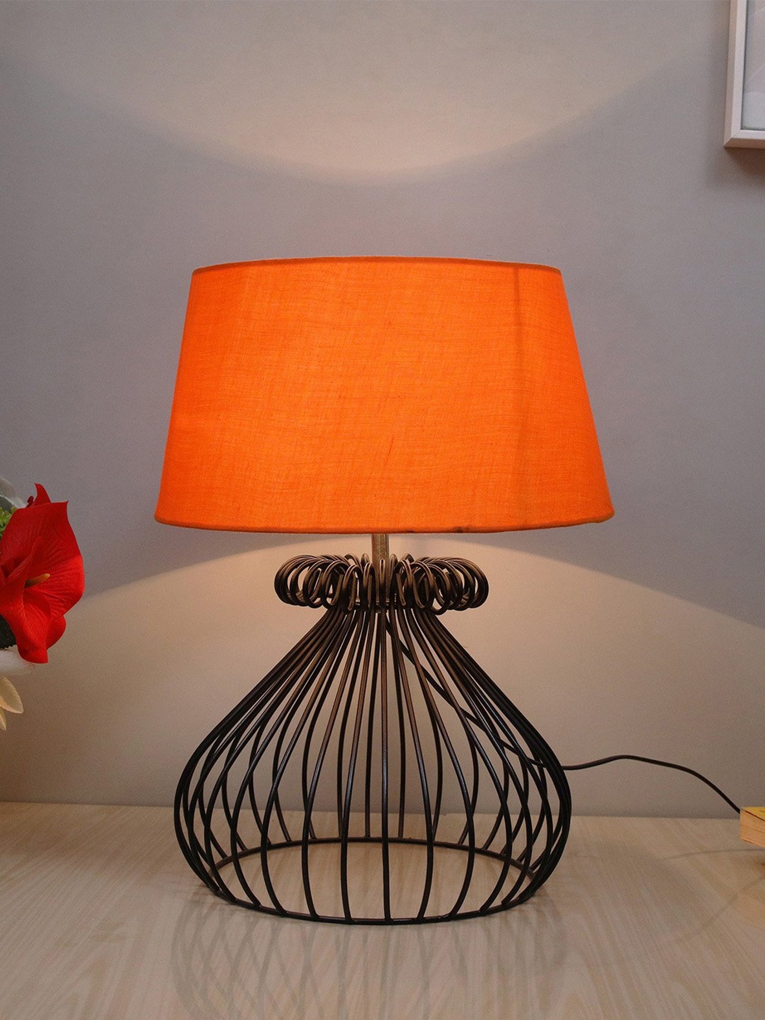Homesake Orange Minimalist Small Bedside Table Lamp with Hollowed