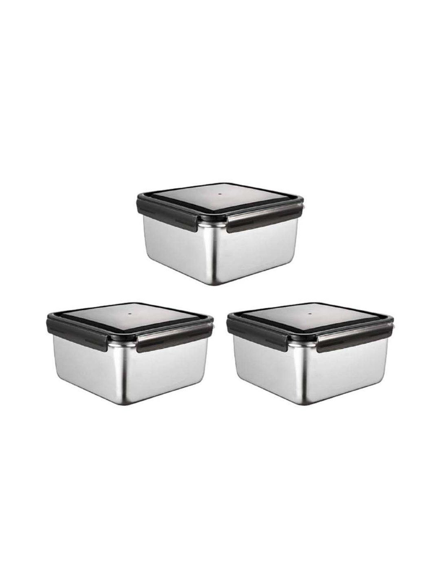 Femora Silver Steel Containers with Lid (380 ml) - Set of 3