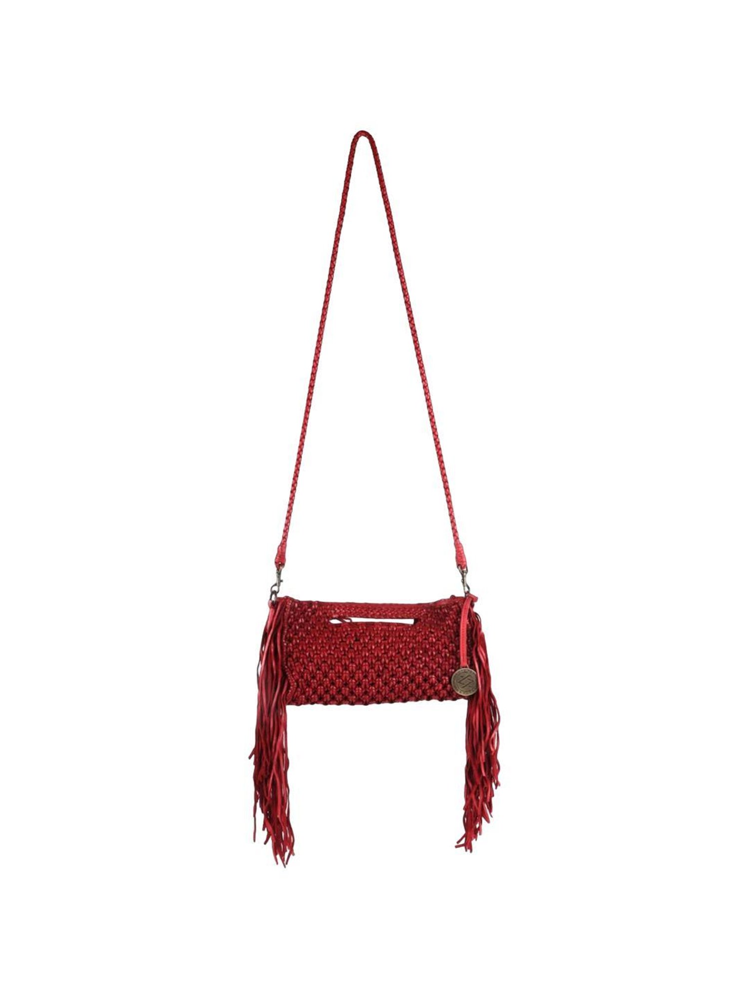 KOMPANERO Macrame Red Embroidered Sling Handbag