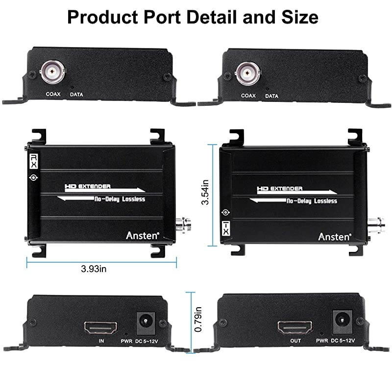 HDMI Over Coax Extender HDMI Transmitter and Receiver Support 1080P Full HD HDMI Signal Lossless No Delay Up to 300m984FT HDMI Extender Via Coaxial Cable with BNC Port and F Connector