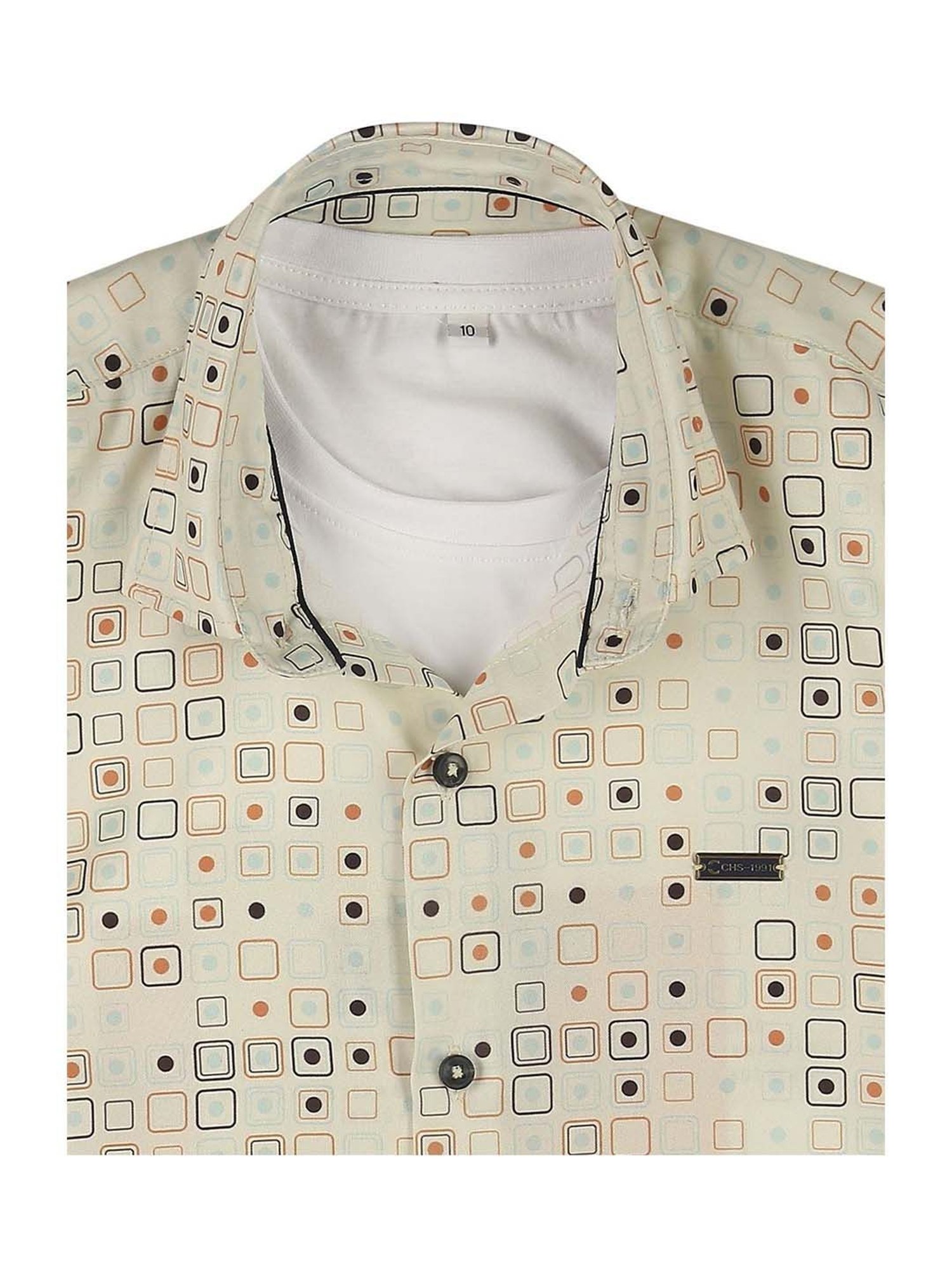 Cavio Kids Cream & White Cotton Printed Full Sleeves Shirt Set