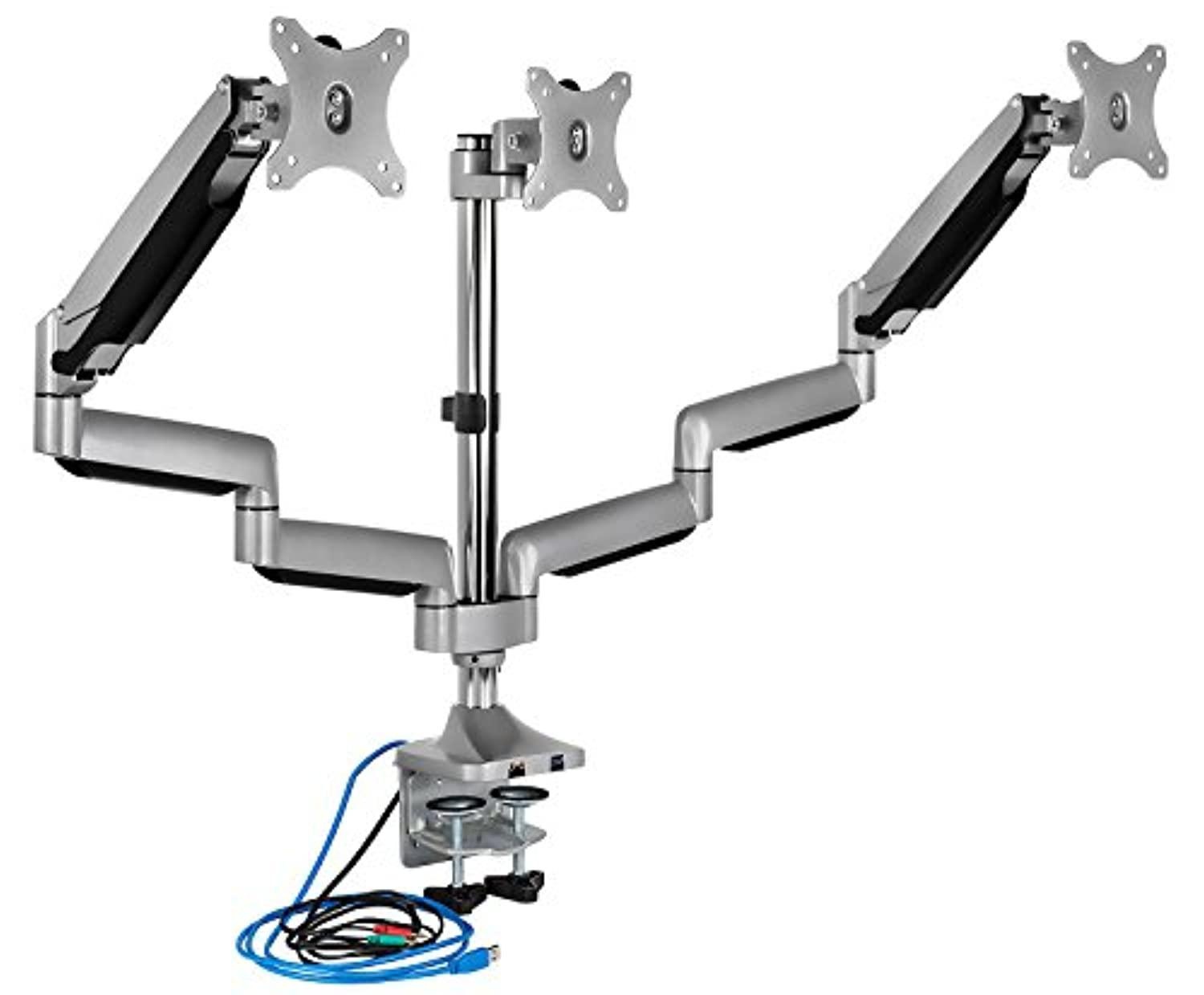 Mount-It! Triple Monitor Desk Mount | 32" Maximum Screen Size | Built In USB and Audio Ports