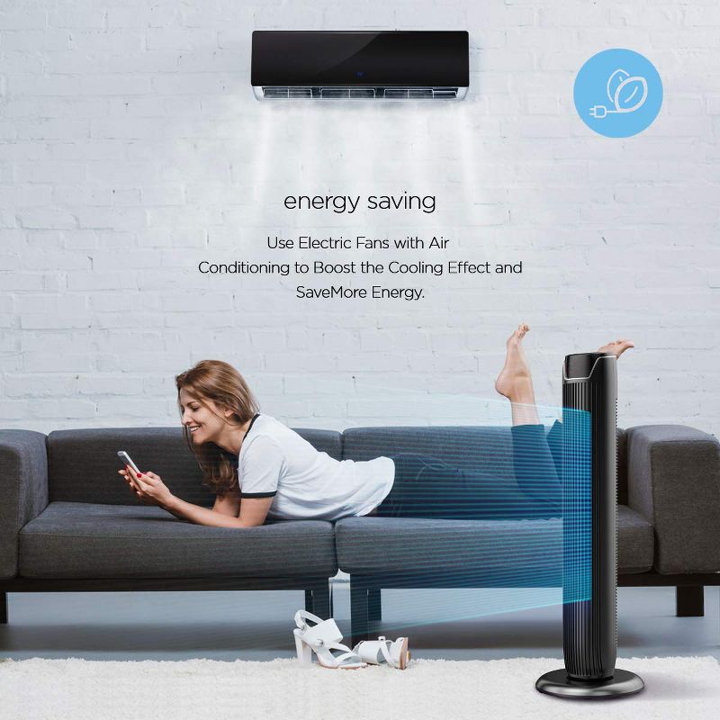 PELONIS FZ10-19JR 36 Inch 3 Speed Oscillating Pedestal Tower Fan with Remote Control and 7 Hour Timer, Black