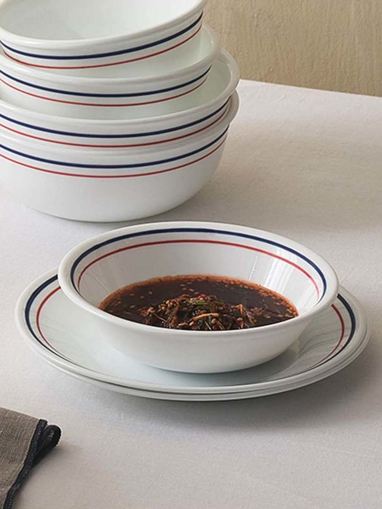 Corelle Livingware Double Ring Red-N-Blue Pack Of 6 17cm Soup Plate Double Ring Rnb 413