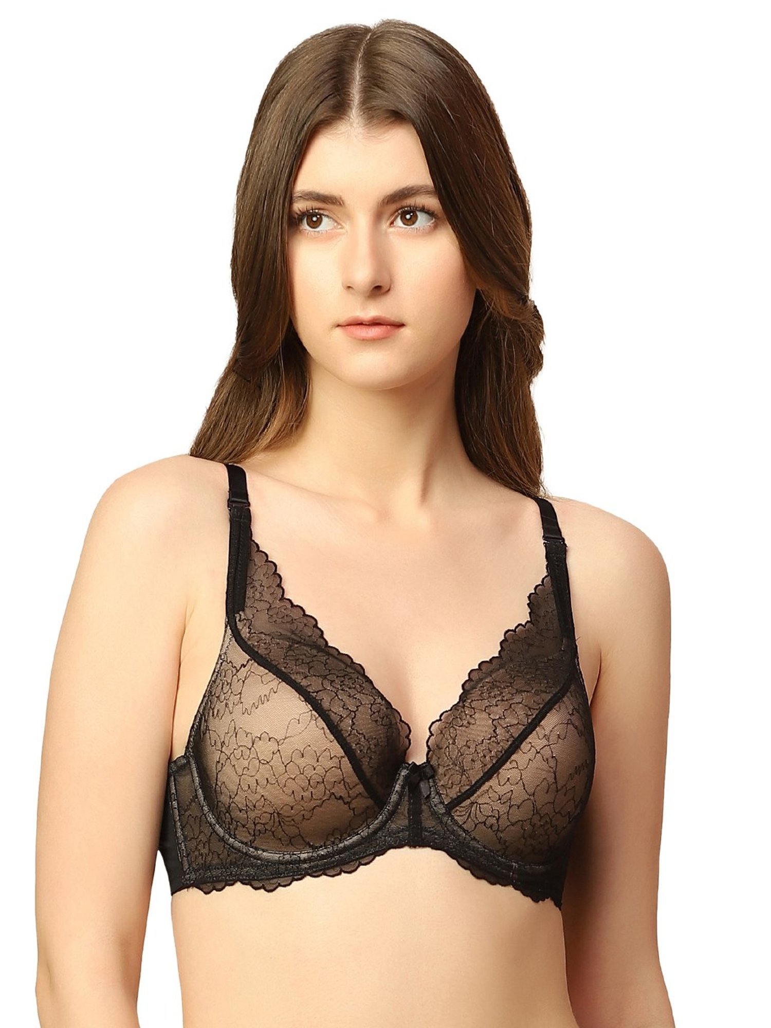 Triumph Black Self Design Under-Wired Medium Coverage Bralette Bra