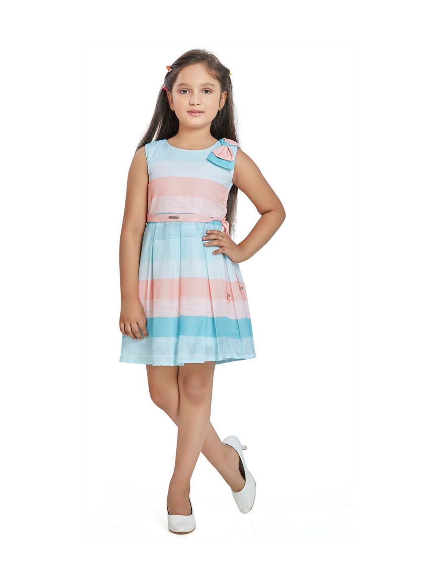 Peppermint Kids Peach & Blue Striped Dress