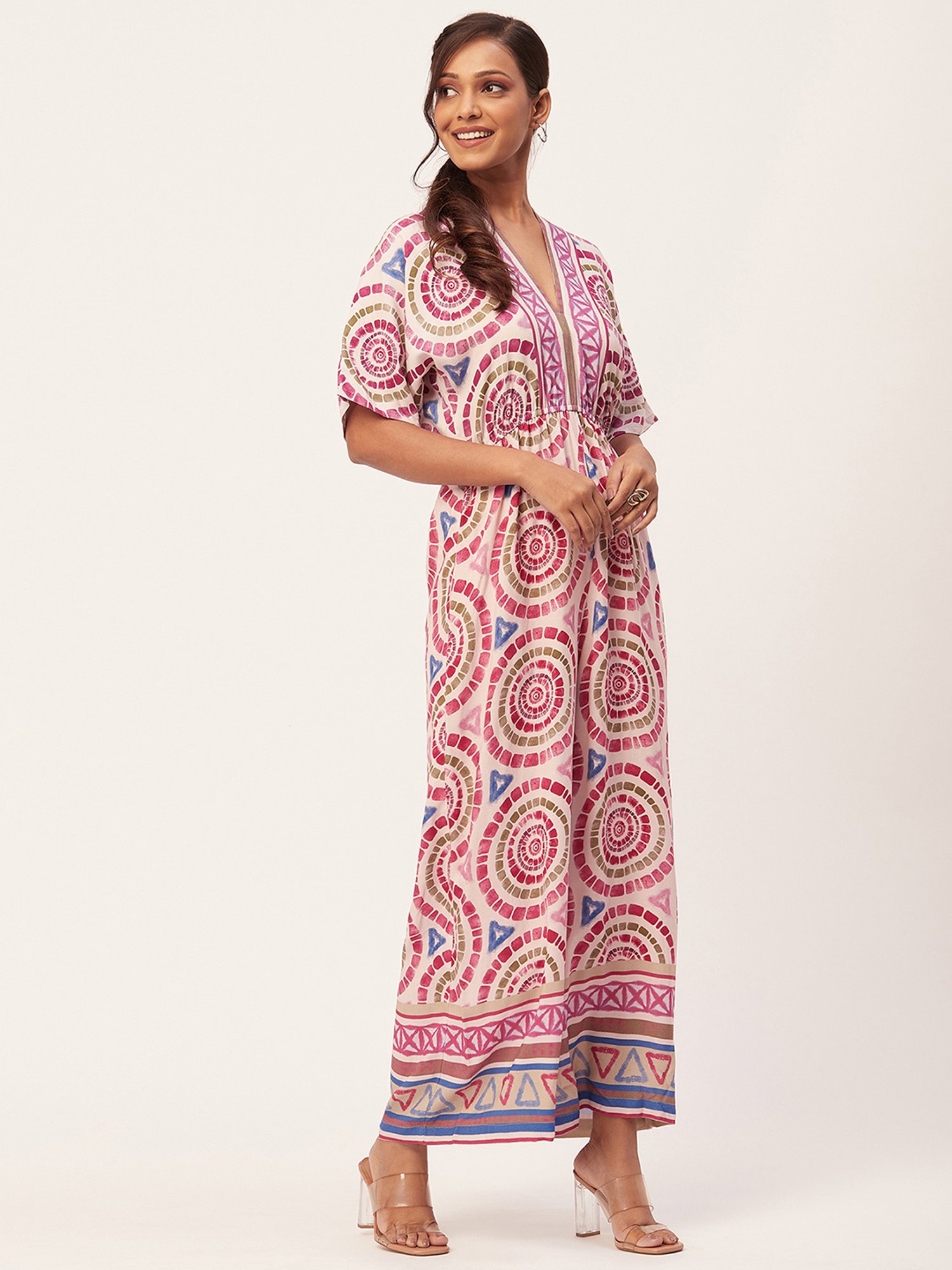 Moomaya Pink & Beige Printed Jumpsuit