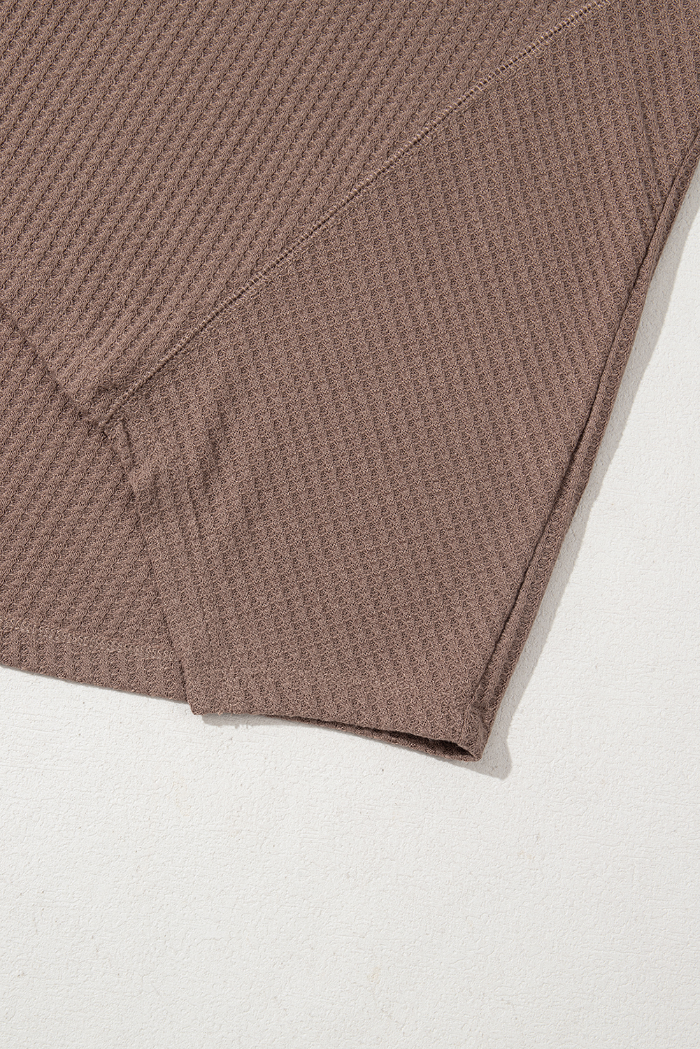 Coffee Waffle V Neck Drop Shoulder Loose Top