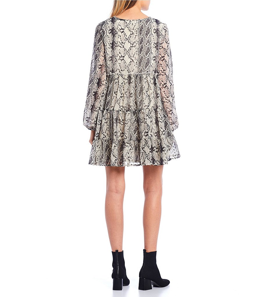 Allison & Kelly Clip Dot Snake Print Babydoll Dress