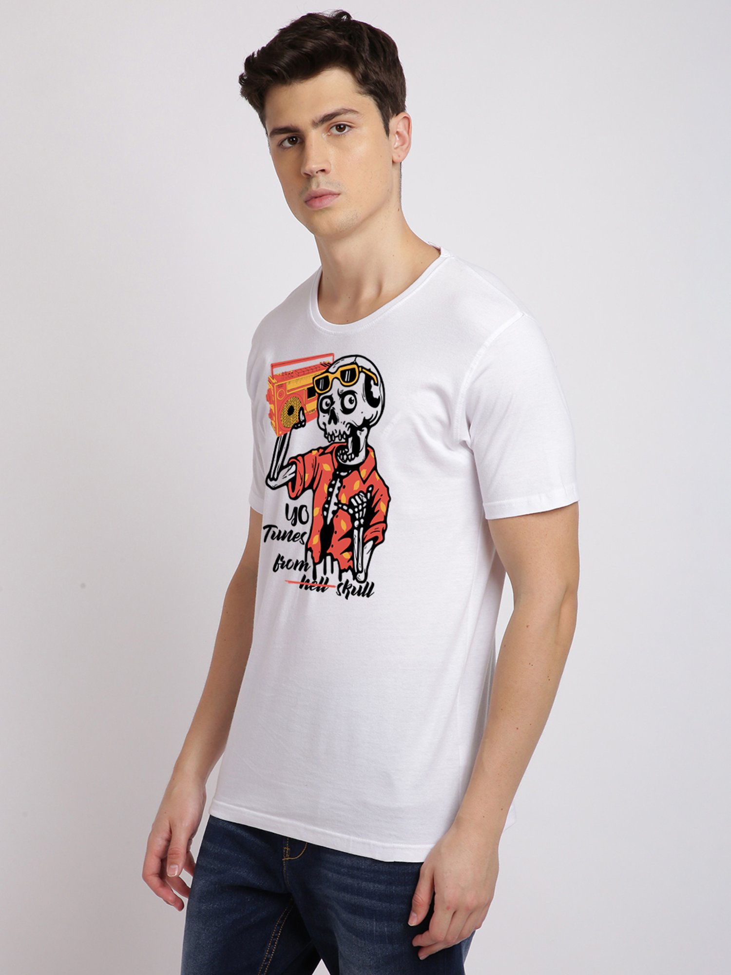 BLACK RADIO White Slim Fit Printed Cotton Crew T-Shirt