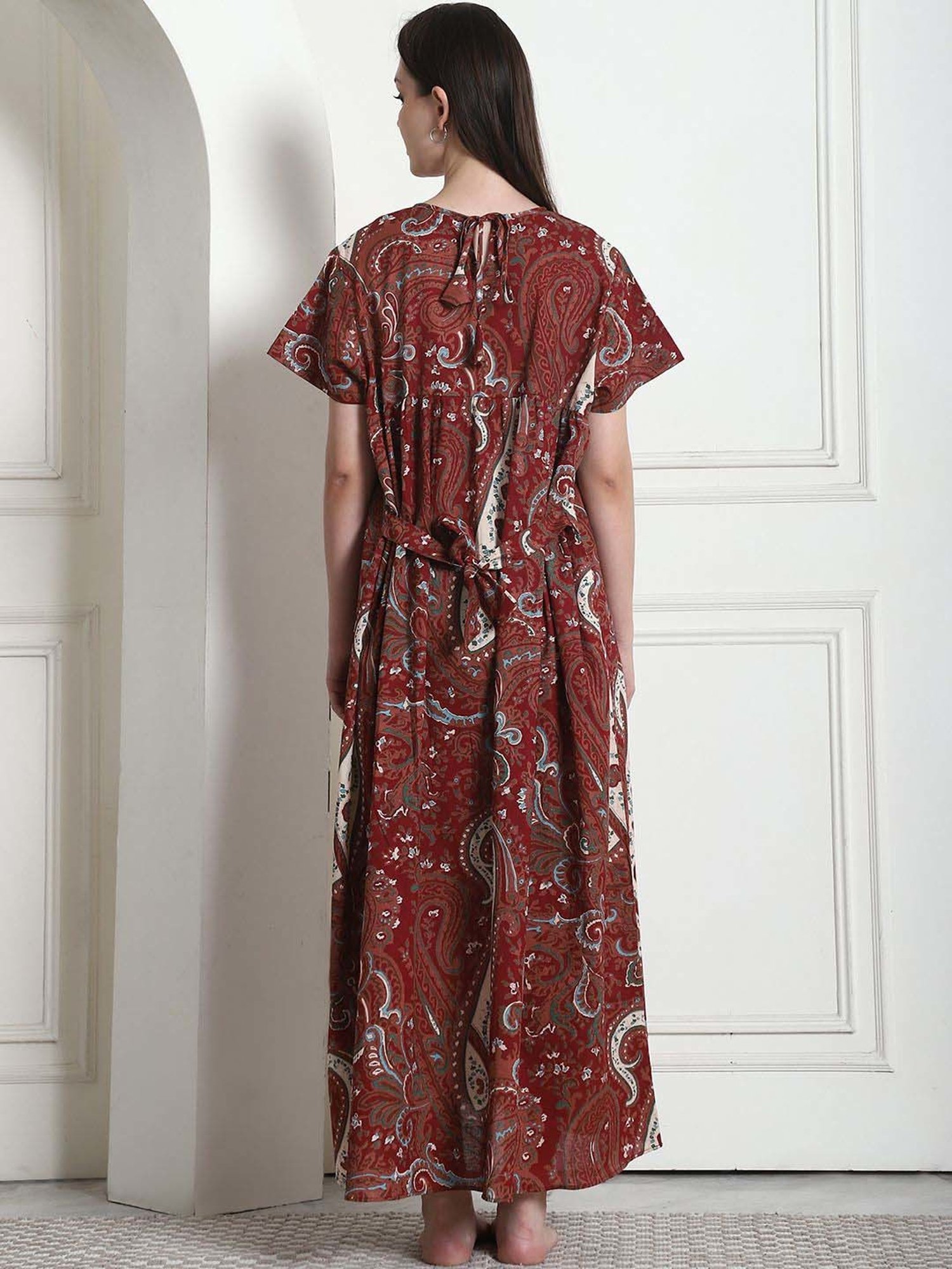 Secret Wish Brown Cotton Printed Straight Nighty