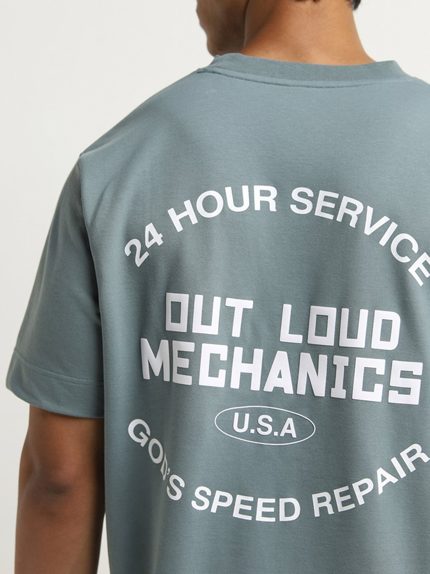 Studiofit by Westside Light Teal Text Design Relaxed-Fit T-Shirt