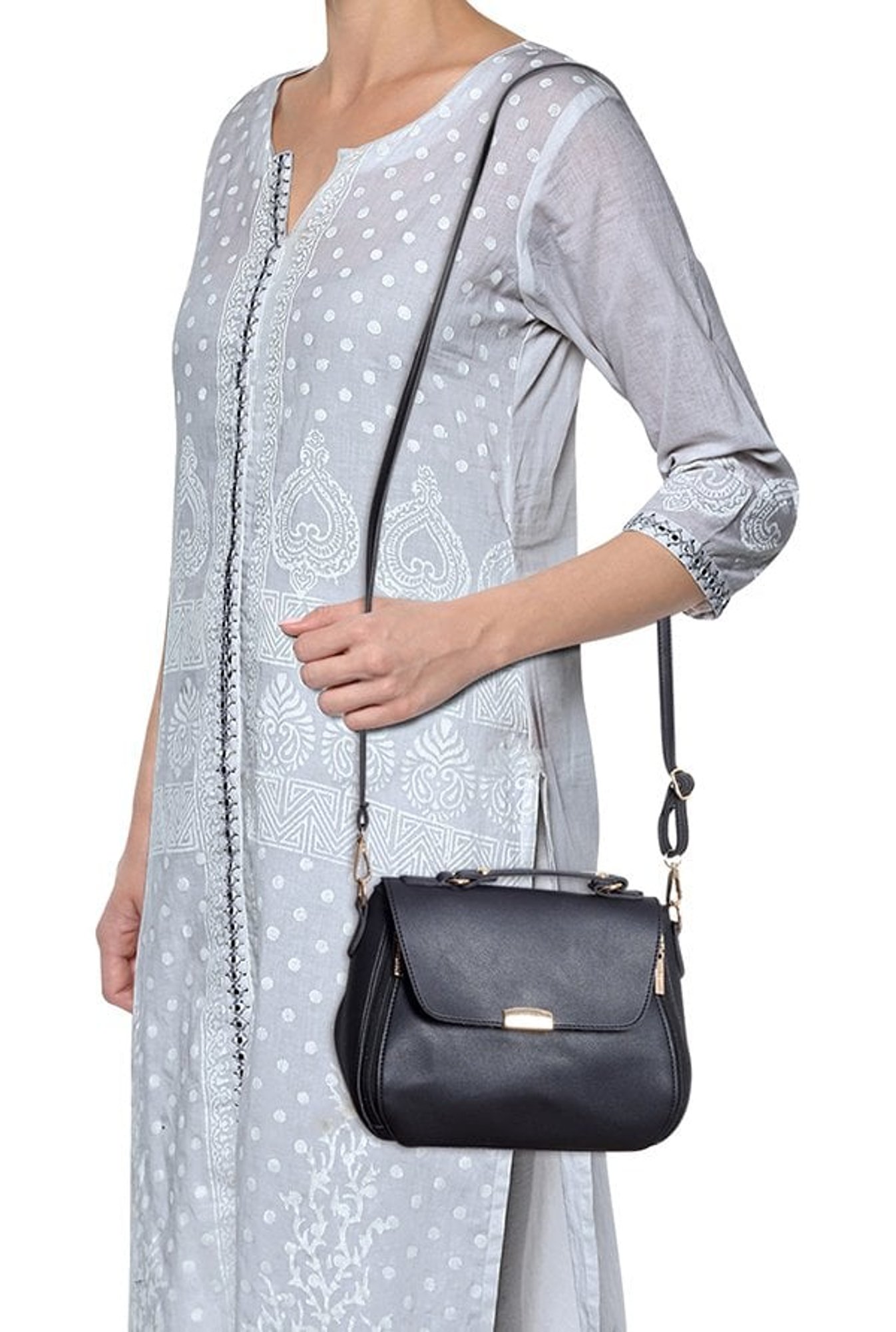 Lino Perros Black Solid Satchel Handbag