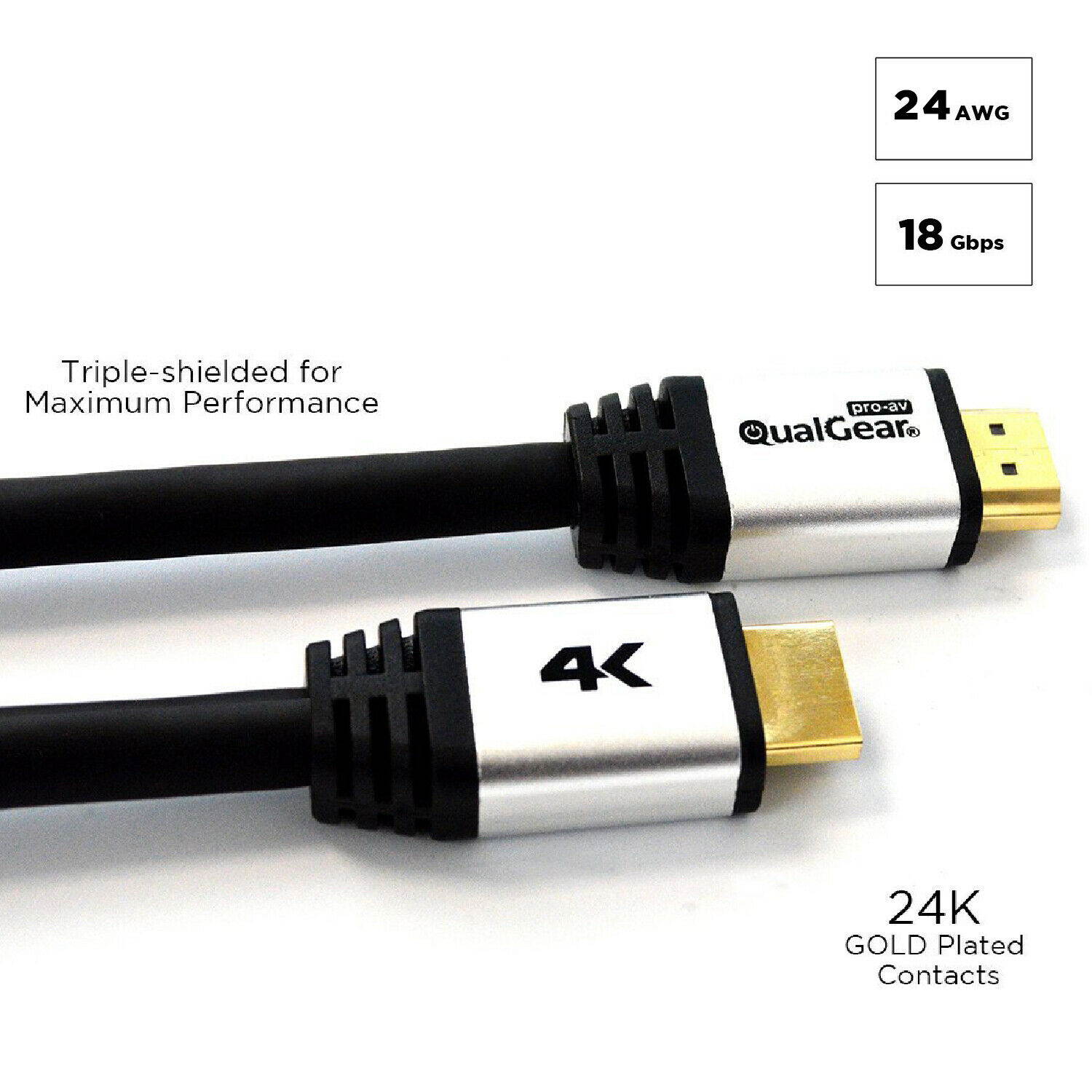 QualGear&reg; 50 Feet High-Speed Long HDMI 2.0 Cable with 24K Gold Plated Contacts, Supports 4K Ultra HD, 3D, 18 Gbps, Audio Return Channel,CL3 Rated for In-Wall Use (QG-CBL-HD20-50FT)