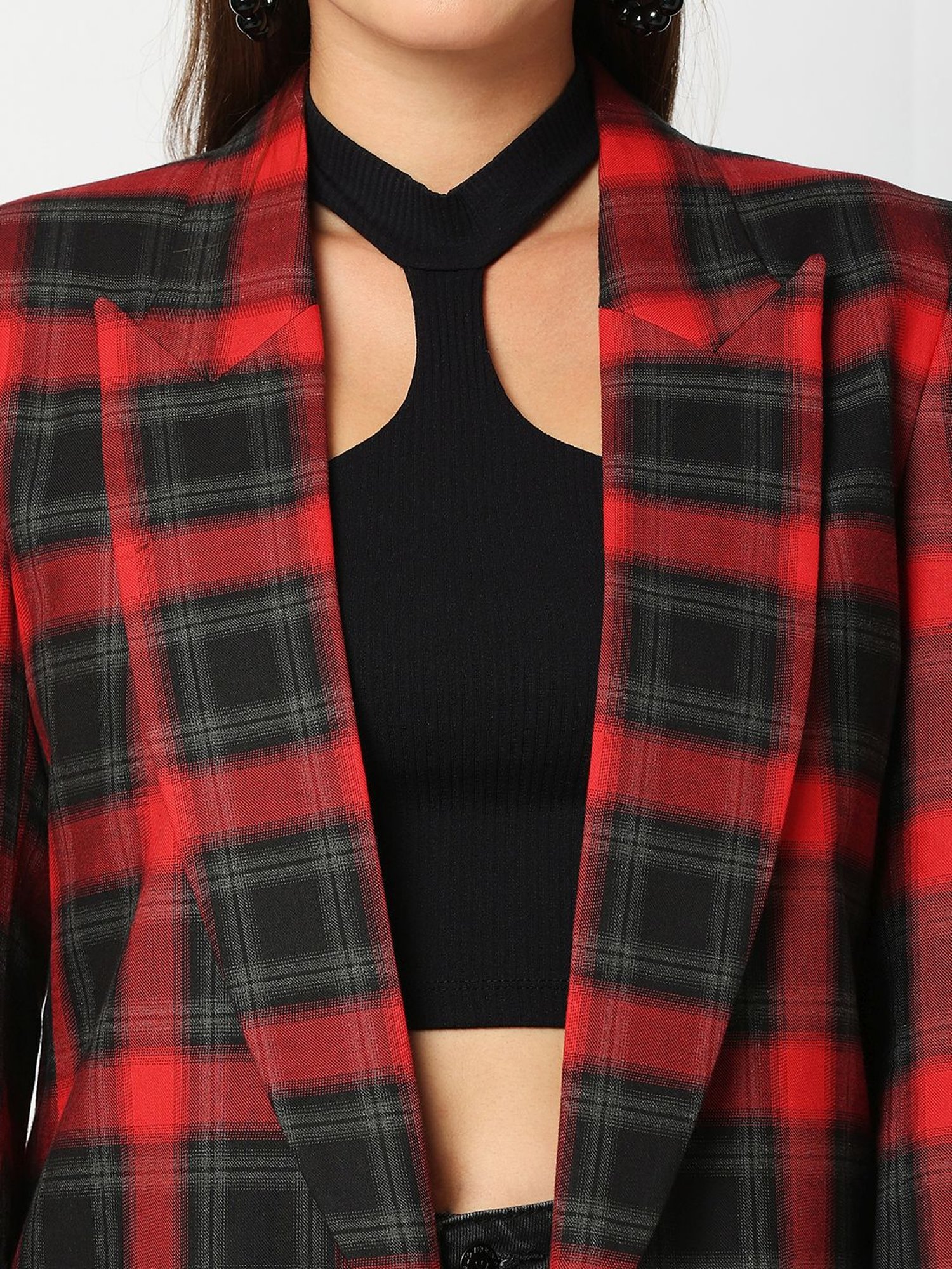 Remanika Red Pure Cotton Chequered Jacket