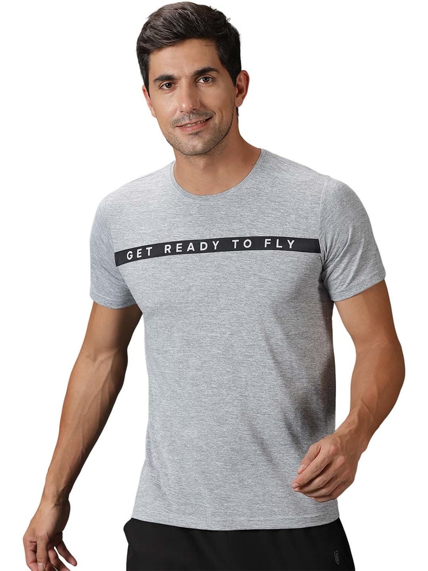 DOMIN8 Men Breathable Quick Dry Polyester Chest Tape Grey Sports T-Shirt