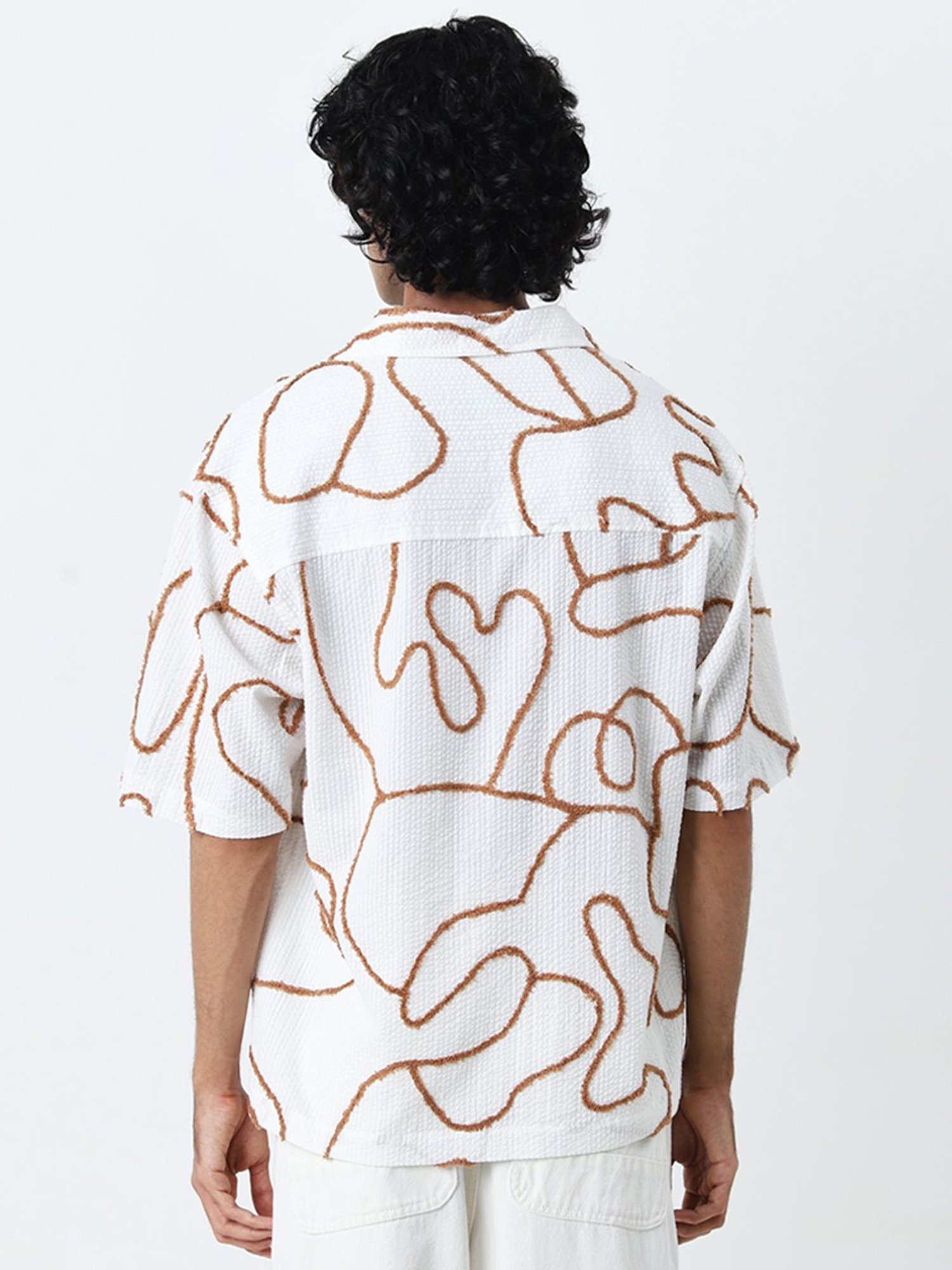 Nuon by Westside White Embroidered Seersucker Relaxed- Fit Cotton Shirt