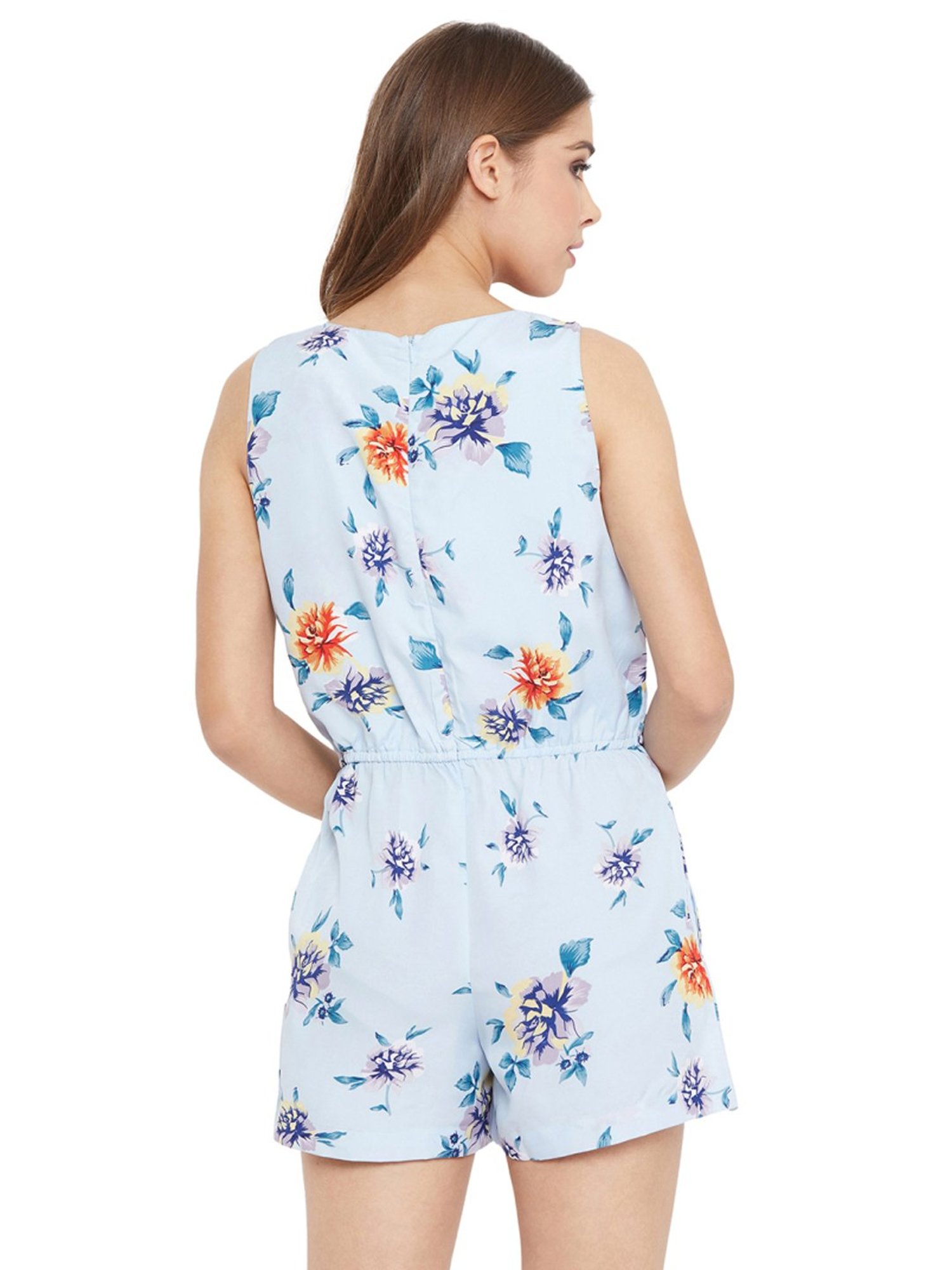 PURYS Blue Floral Print Playsuit