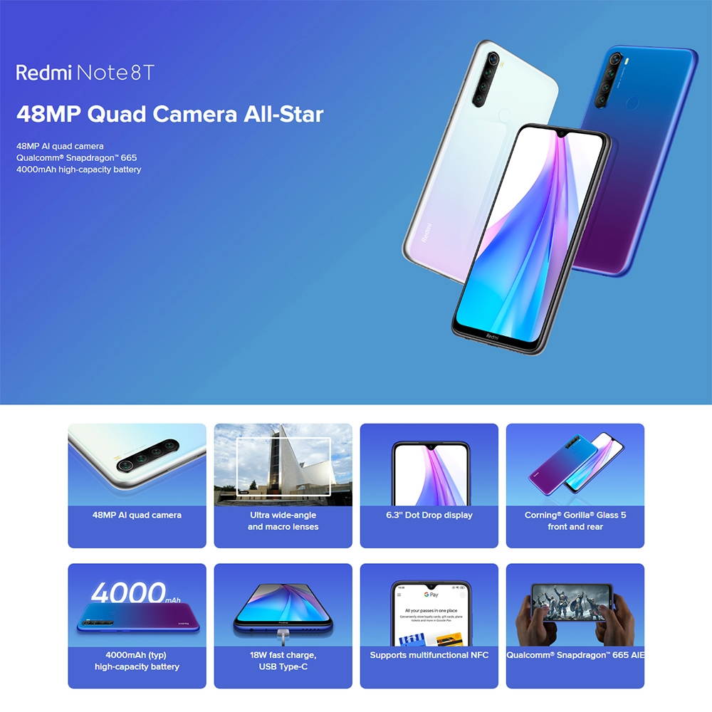 Note 8T 48MP Camera 4GB+64GB Global Official Version