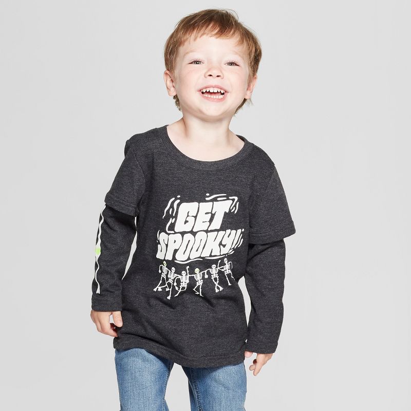 Toddler Boys' Get Spooky! Long Sleeve Layered T-Shirt - Cat & Jack™ Black 12M