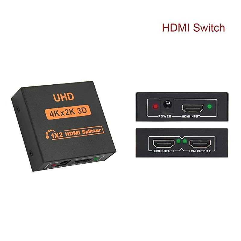 HDMI Splitter 4K 1 in 2 Out,4K HDCP V1.4,HDMI Splitter 1X2 HDMI Splitter Full UHD 4K 1080P,Support 4Kx2K,3D,HD 3840 x 2160 Resolution (One Input to Two Outputs)