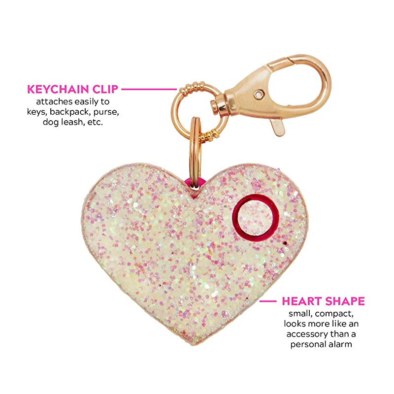 Safety Alarm for Women Ahhlarm SelfDefense Panic 115 Decibel Alarm Keychain for Women with LED Safety Light and Clip Pearl Glitter Heart