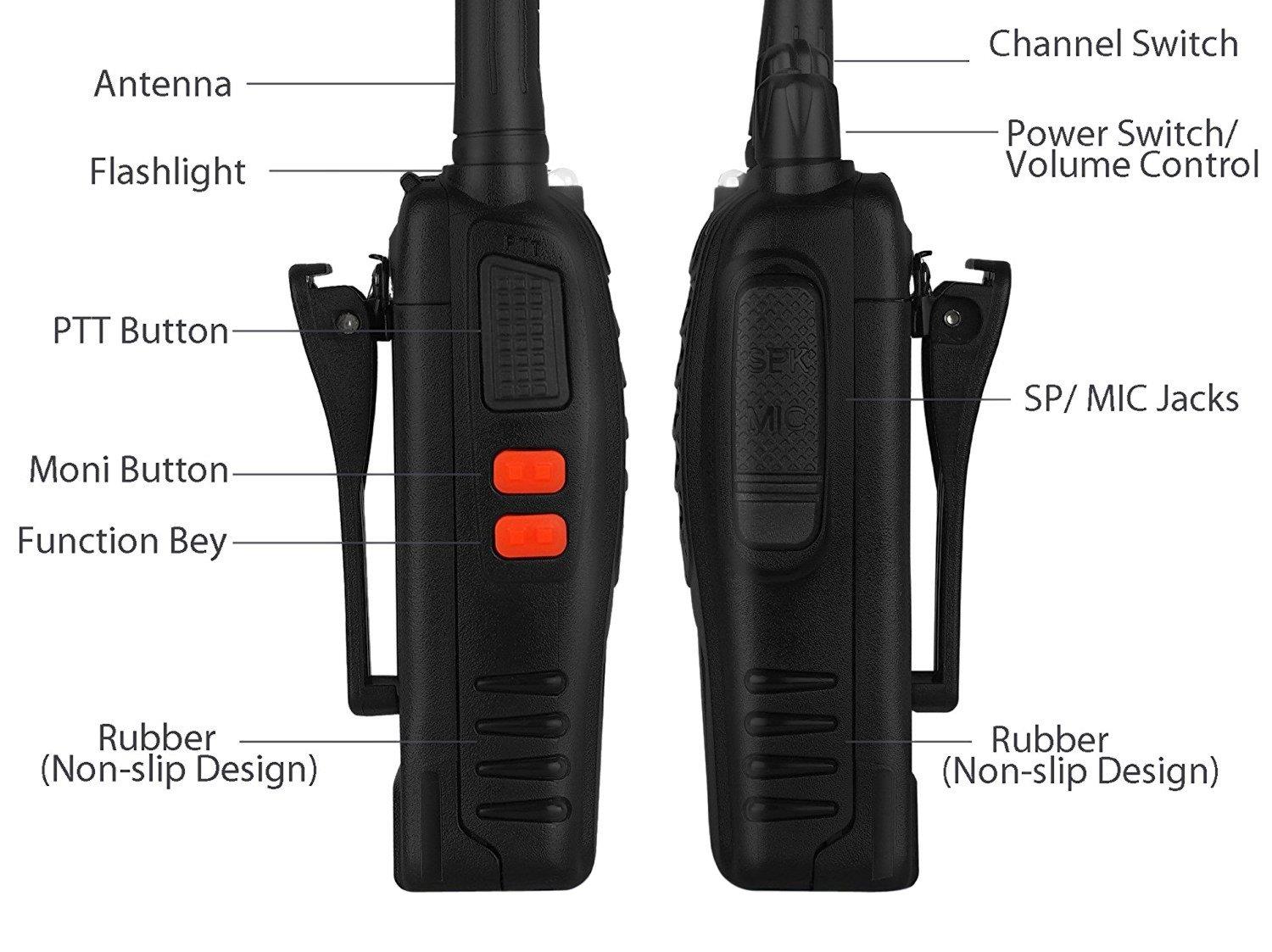 ESYNIC Rechargeable Walkie Talkies with Earpieces 2 pcs Long Range Two-Way Radio 16 Channel UHF USB Cable Charging walky talky Handheld Transceiver with Flashlight