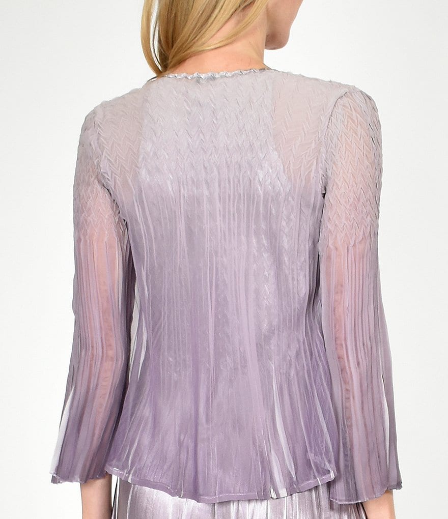 Komarov Beaded Neckline Ombre Chiffon Shiny Satin Charmeuse Crinkle Jacket Dress