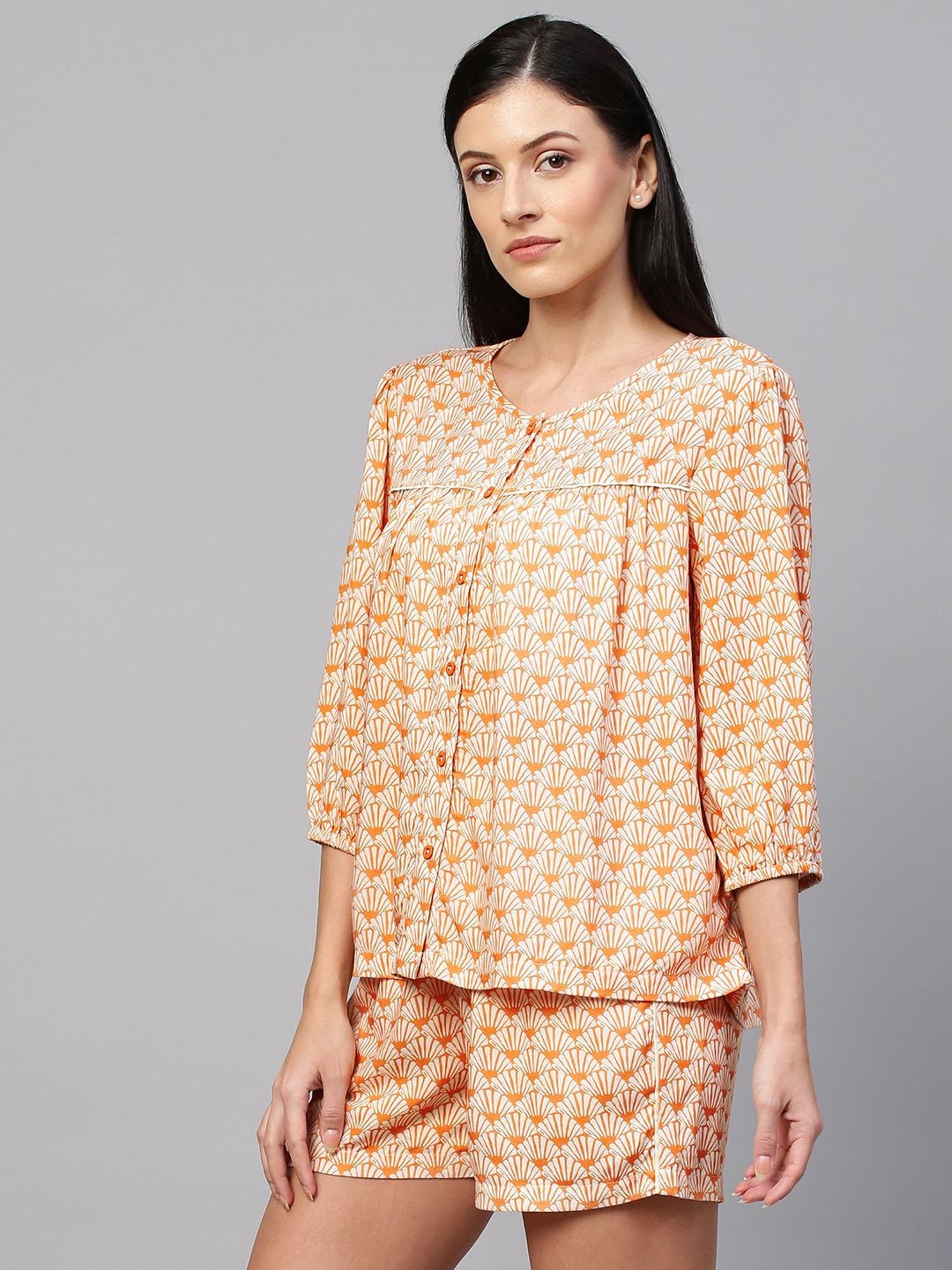 Chemistry Coral & White Printed Top With Shorts