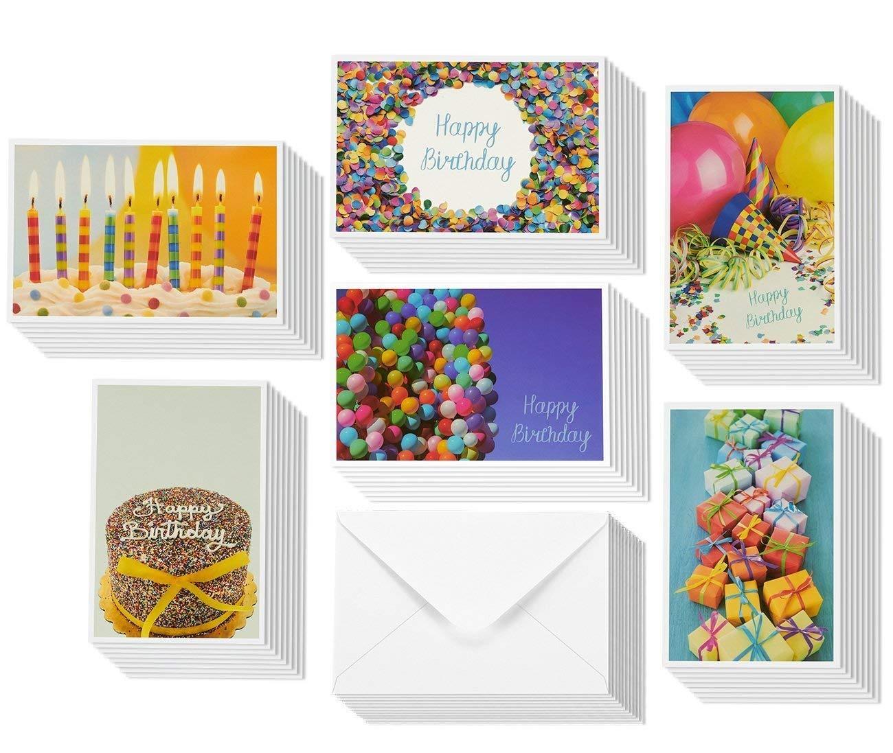 Birthday Card - 48-Pack Birthday Cards Box Set, Happy Birthday Cards - 6 Birthday Party Elements Designs Birthday Card Bulk, Envelopes Included, 4 x 6 Inches
